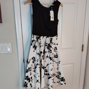 Grace Karin Black and White Fit and Flare Midi Dress Size Small